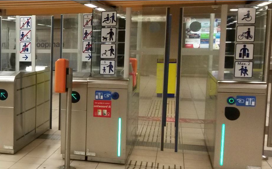 [Brussels]Many Brussels Metro stations are completely unstaffed despite the entire system having barriers for revenue protection. Special sliding barriers with double-doors are provided for wheelchair users and their carer (or for a parent with a child in a pram)