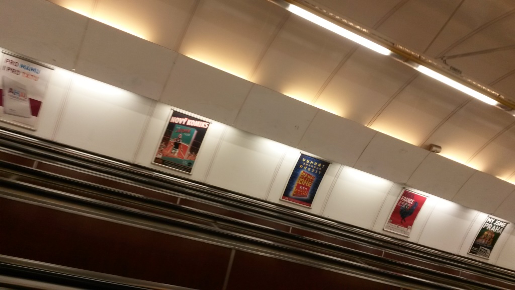 [Prague]Bizarrely the adverts on the escalators in the Prague metro are tilted and riak passengers losing their balance