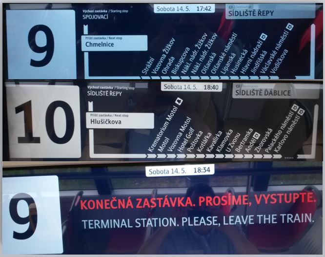 [Prague]Prague's modern low-floor trams have high-quality information screens designed to show everything the passenger needs to know on that route
