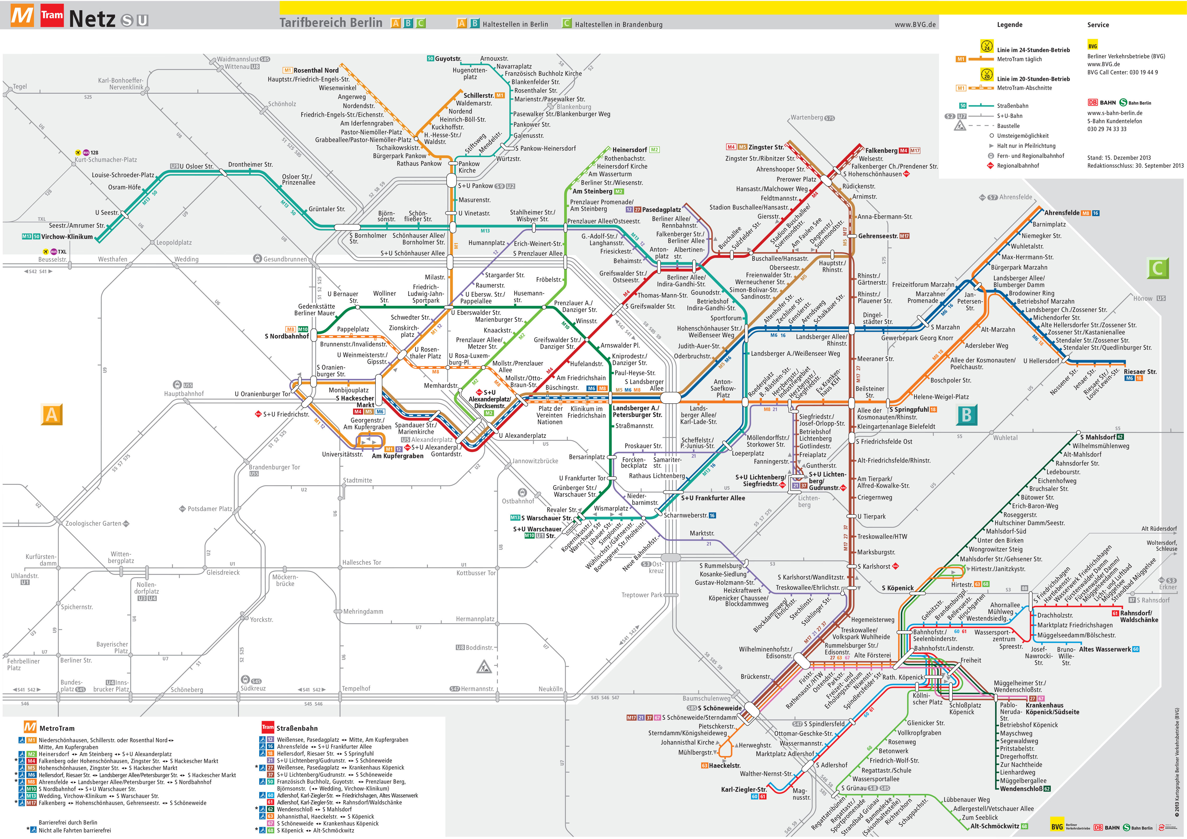 [Berlin]Map of Berlin's extensive Metrotram and Tram system concentrated on the former East Berlin section of the city.  